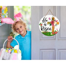 He is Risen Door Sign Easter Decorations Indoor He is Risen Easter Decor Hanging Decorations Christian Jesus Wood Door Hanger for Wall Home Outdoor Farmhouse Porch