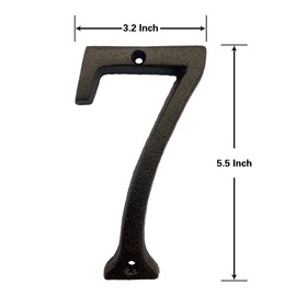BetLight 5.5 Inch High Cast Iron House Number, Solid Home Address Numbers, Elegant Black Brown Finished, Easy Install With Matching Screws, Number 7