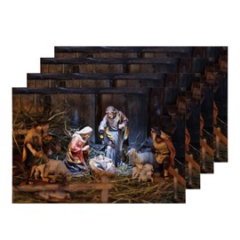 Shrahala Brown Christmas Christian Church Placemats, Brown Light Jesus Baby Table Mat Linen Burlap Washable Double-Deck Heat Insulation for Dining Table Kitchen Table Set of 4 (12 x 18 inch)