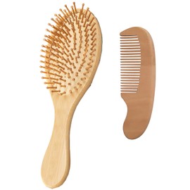 Hair Brush Set for Hair Growth, Natural Bamboo Beech Bristles Detangling Wooden Paddle Hairbrush for Massaging Scalp, for Women Men and Kids, for All Hair Types, with Ergonomic handle
