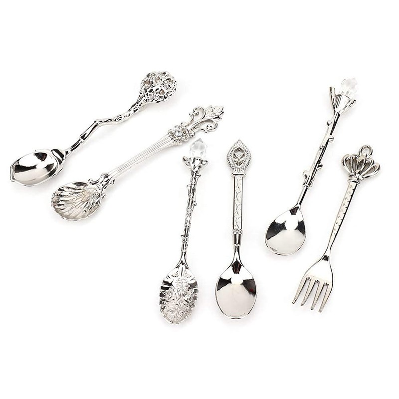 6 Pcs/Set Vintage Carved Coffee Spoons Teaspoons Retro Zinc Alloy