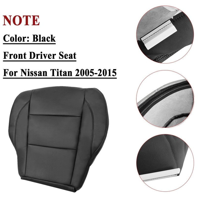 NLQR Front Driver Bottom Replacement Seat Cover Black Microfiber Leather