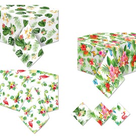 Hogoo 3 Pack Hawaiian Luau Tablecloths for Party Decoration Summer Hawaii Disposable Table cloth Plastic Rectangular Table Covers Aloha Beach Tropical Party Kids Birthday Party Supplies 51.2*87 inches