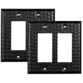 Monarch Abode Double Switch Hand Hammered Rocker Aluminum Decorative Wall Plate Switch Plate Outlet Cover, 2-Gang, Matte Black (Pack of 2)