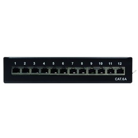 BIGtec 12 Port CAT6a Patch Panel Distribution Panel Distributor Patch Panel Desktop Table Wall Mounting RAL9005 Black 500 MHz 10 Gigabit LSA Technology RJ45 8P8C