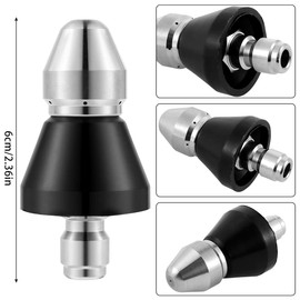2PCS Sewer Cleaning Tool High-Pressure Nozzle, 5000 PSI High Pressure Drain Jetter Hose Nozzle, Stainless Steel Sewer Jetter Kit for Pressure Washer,1/4'' Quick Connector (2PCS)