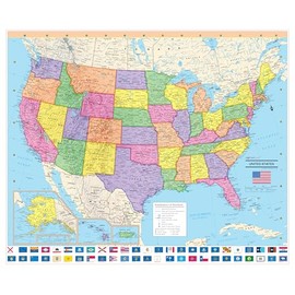 Cool Owl Maps United States Wall Map Poster with State Flags - Large 36"x30" Rolled Paper
