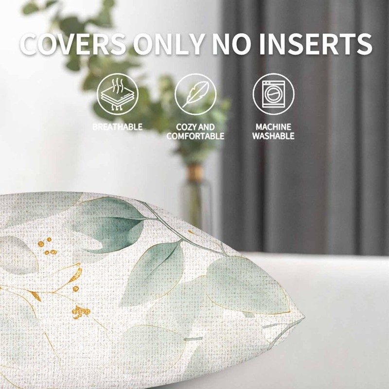 Botanical Plant Throw Pillow Covers Set of 2,Green Gold Floral