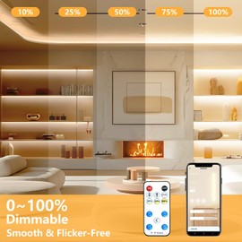 dalattin Cob Led Strip Light 24 v 16.4 ft 4000 K Natural White with Remote and App Tape Lights for Bedroom Indoor