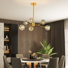 Weesalife Sputnik Chandeliers for Dining Room Light Fixture Over Table, Modern Crystal Chandeliers, 6 Lights Gold Lighting Fixtures for Living Room Bedroom Kitchen Island