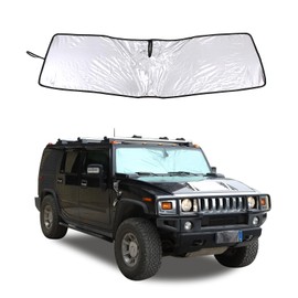 Car Windshield Sun Shade with Storage Pouch Compatible with Hummer H2 2003-2009, Reflective 240T Material Sun Visor with Mirror Cut-Out, Foldable Sun Shield for Heat and UV Protection (H2)