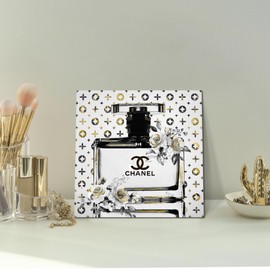 summer melody Perfume Bottles Canvas Wall Art Chic & Trendy Floral Theme Decorative Painting 12"x12" Black and White Fashion Picture Modern Artwork for Girl’s Room Bedroom Makeup Room