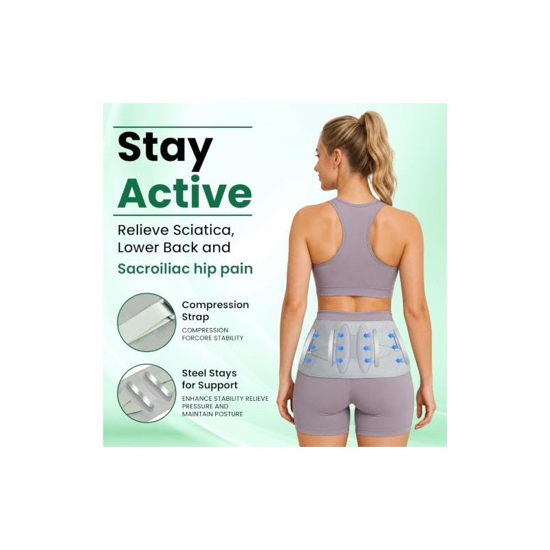 Sacroiliac Support Belt - 90cm Adjustable Back Support Belt (Green)