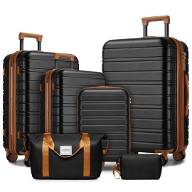 Chic Pastel Pink Luggage Sets - 4-Piece Travel Suitcases with Matching Travel Organizer Bags & Spinner Wheels for Tripsluggage size: 18/20/24/28inch+2bags, color: Black