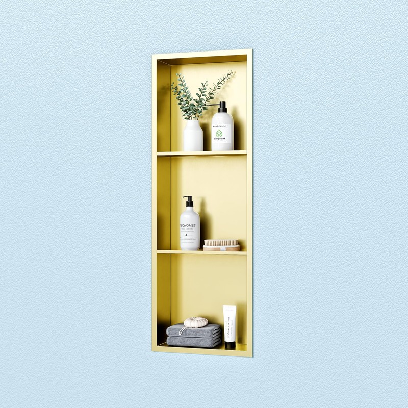 3-Tier Gold Recessed Shower Niche, 12X36 Inch Wall Niche
