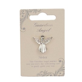 Guardian Angel Brooch for Sister, Angel Badge with Rhinestone for Women, Gift with Inspirational Message, Lapel Pins-Silver-One Size