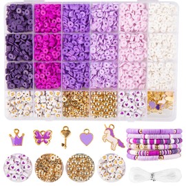 yumcute Make Your Own Bracelet Set, 3000 Pieces Purple Polymer Clay Beads, 6 Colour Jewellery Making Set, 6 mm Clay Beads for Making Bracelets, Necklaces and Earrings