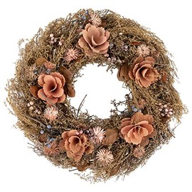 Northlight Orange and Coral Pink Twig and Floral Autumn Harvest Wreath, 13.75-Inch, Unlit