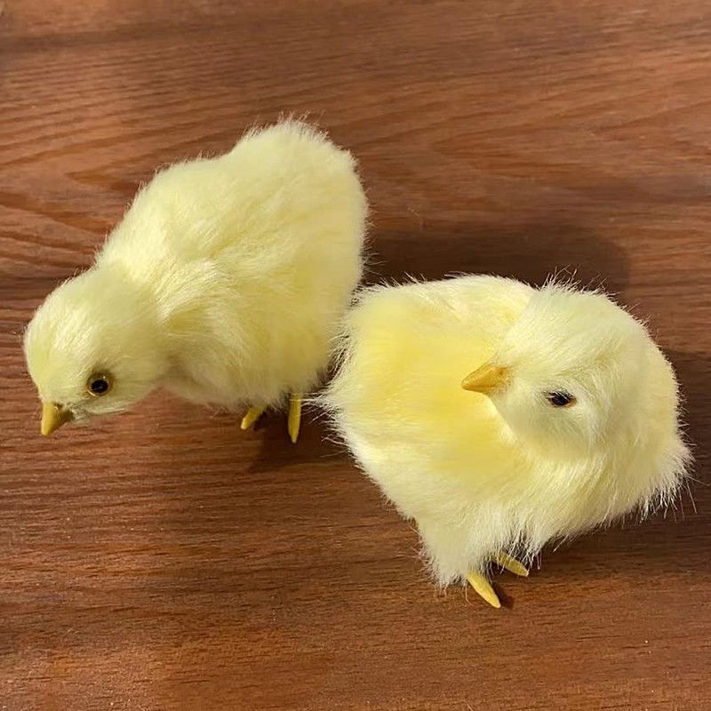 Pack of 2 Realistic Yellow Furry Baby Chicks Lifelike Fur