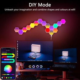 Zwzasm RGB Hexagon Wall Lights, 12 Pack Smart LED Panel Lights with App & Remote, Music Sync, DIY Shapes for Living Room, Bedroom, Gaming Room
