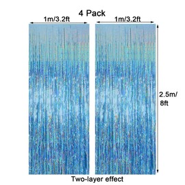 4 Pack Foil Fringe Curtains, Laser Tinsel Streamers Birthday Party Decorations Sparkle Metallic Photo Booth Props for Birthday Wedding Engagement Bachelorette Christmas (1x2.5m, Light Blue)