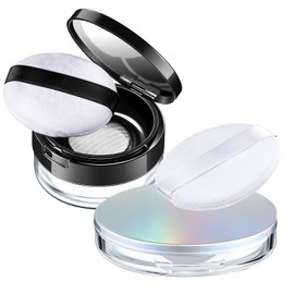 Cunhill 2 Pcs Loose Powder Container with Puff 0.17/0.7 oz Reusable Plastic Empty Powder Case Portable DIY Makeup Powder Container Loose Powder Compact Case with Mirror and Net Sifter(Neon,Black)