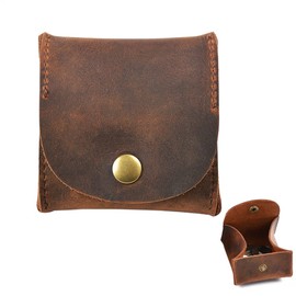 Aabellay Rustic Leather Moon Pocket Coin Case Genuine Leather Squeeze Coin Purse Pouch Change Holder Tray Purse Wallet for Men & Women – Brown