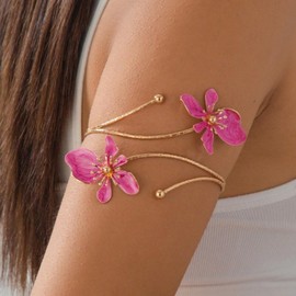 Arm Cuff Flower Bracelet Adjustable Upper Arm Cuff Bangle Gold Jewelry Gifts for Women Boho Summer Beach Essentials