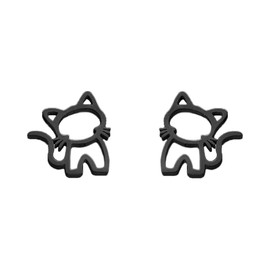 Simple Cat Small Stud Earrings Stainless Steel for Women Men Teen Girls Cute Pet Animal Cartilage Pierced Hypoallergenic Tiny Huggie Sleeper Studs Earring Fashion Jewelry Gifts (Black)