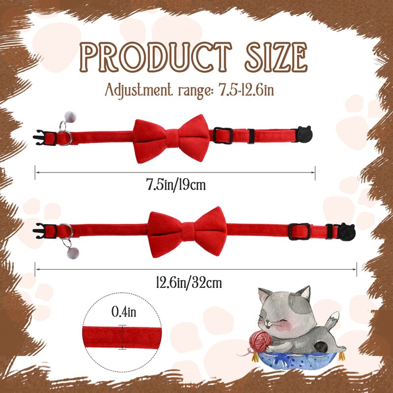Sliverdew 2 Pcs Velvet Cat Collar with Bell and Bowtie,