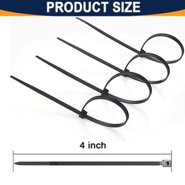 ATETEO Cable Ties, 200 Pack Black Cable Zip Ties Nylon Self Locking tie Wraps 100/150/200/250/300/370/400/500/600/650/760/1200 mm