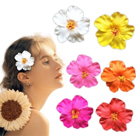 ElevaPulse Pack of 6 Hawaii Flower Hair Clips, Hawaii Outfit Women's Accessories, Hair Clips with Hawaiian Flowers for Women, Flower Hair Clip Set for Beach Party, Beach Holidays and Weddings, 10 cm