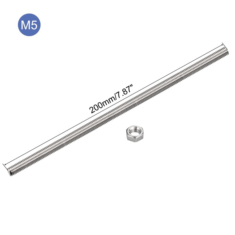 sourcing map 12 Pack M5 x 200mm Fully Threaded Rod