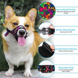 LUCKYPAW Dog Muzzle, Soft Muzzles for Small Medium Large Dogs, Breathable Mouth Cover to Stop Biting and Chewing with Pattern, Allows Panting and Drinking (S-(Snout 4¾"-6"), Black Bone)
