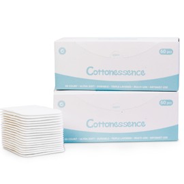 Premium Exfoliating Cotton Pads (120 Count) - 100% Cotton, Extra-Soft and Lint-Free, Durable Squares for Facial, Lip, and Eye Makeup Removal