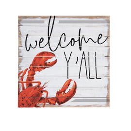 JINHEQIAO Interesting Metal Tin Sign Welcome Y'all Crawfish Sign - Crawfish Large Rustic Tin Signs - Crawfish Boil Party Decoration - Kitchen 8x8 Inch Best Gift