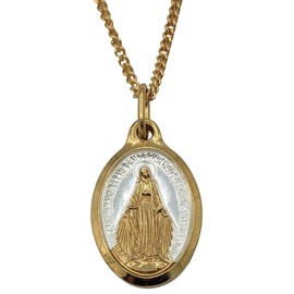 SERAL Miraculous Virgin Medal - Made in Lourdes (Fine 24k Gold Plated), Medal 25mm et Chaine 50cm, Brass Plated, Gold-plated brass
