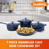 Hisencn Enameled Cast Iron Cookware Set, 7 Piece Set of