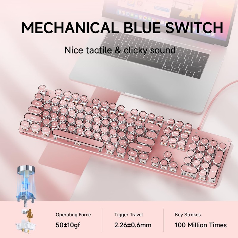 SEUNKWANG EWEADN TK100 Typewriter Keyboard Wired Mechanical Keyboard, 104 Keys