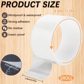 CRASPIRE Window Weather Sealing Tape Transparent Adhesive Stripping No Clear Gap Insulation Caulk Single Sided Strong Sticky for Shower Glass Door Draft Stopper Windproof Weatherproof