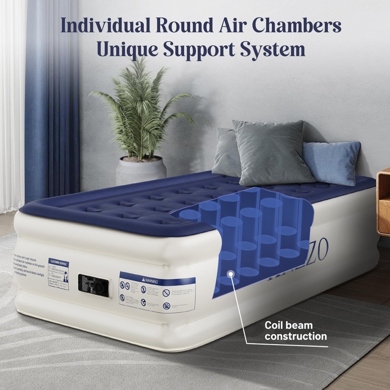 KNZZO Air Mattress Twin with Built-in Pump, Blow Up Mattress