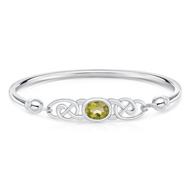 DTPsilver - Women's Bangle / Bracelets 925 Sterling Silver - Celtic Trinity Knot - Celtic Collection - Various Natural Gemstones Available, Sterling Silver, Peridot
