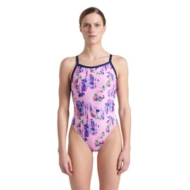 ARENA Womens Performance Rose Texture X Cross Back One Piece Swimsuit, Multi Pink/Navy, 36 US