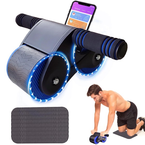 Ab Roller Wheel, Automatic Rebound Abdominal Wheel, Ab Roller for Abs Workout with Knee Mat, Abdominal Wheel for Home, Gym, Women Men or Beginners blue