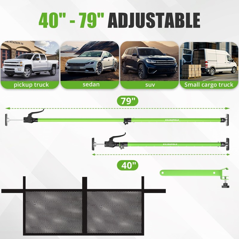 KILOUPOLE Adjustable Cargo Bar, 40" to 79" Non-Slip Truck Bed