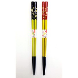Couples Chopsticks, Kinmai Cherry Blossoms, Black, Red, Dishwasher Safe, Design, Paulownia Box and Wrapping, Respect for the Aged Day, Grandpa, Grandfather, Grandfather, Grandparents, Present, Gift,