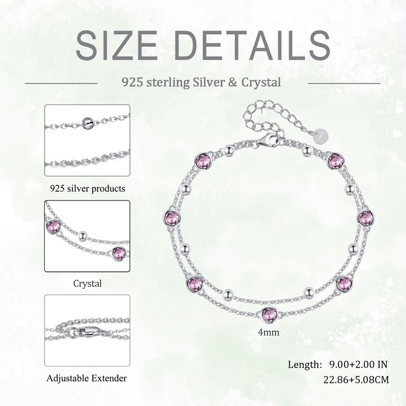 POPLYKE S925 Sterling Silver Crystal Tanzanite Purple Anklet Layered Chain