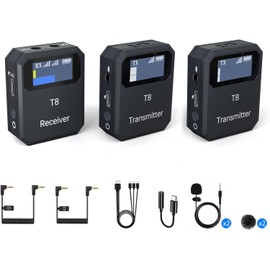 INGPARTNER T8-2 Kabelloses Lavaliermikrofon, kabelloses Mikrofonsystem mit integrierten Mikrofonen (schwarz)