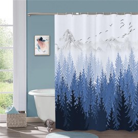 JOOCAR Winter Forest Shower Curtain Blue Pine Nature Shower Curtains Watercolor Bathroom Decor Polyester Fabric Waterproof Shower Curtain Set with 12 Hooks, 180x180cm