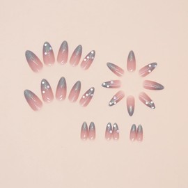 BABALAL Almond Press on Nails Medium Fake Nails Shiny Glitter Glue ons Nails Cute Design Acrylic Nails 24Pcs Stiletto Bling False Nails